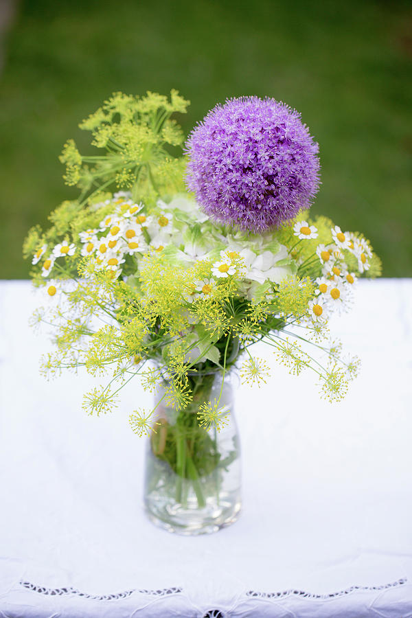 Bouquet Of Dill, Chamomile And Purple Allium Flowers Photograph by Iris Wolf