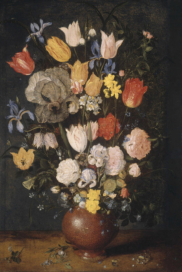 Bouquet of Flowers in an Earthenware Vase Painting by Jan Brueghel The Elder