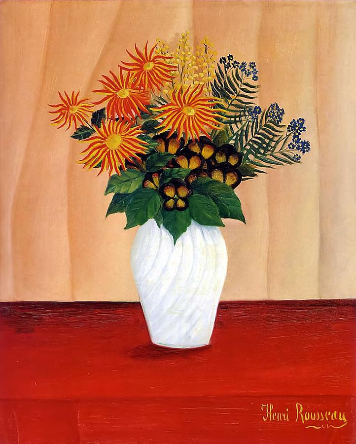 Henri Rousseau Drawing - Bouquet Of Flowers Painting By Henri by Mango Art