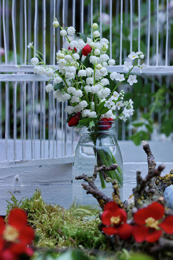 Bouquet Of Lily-of-the-valley, Ladys Smock And Japanese Quince Photograph by Angelica Linnhoff