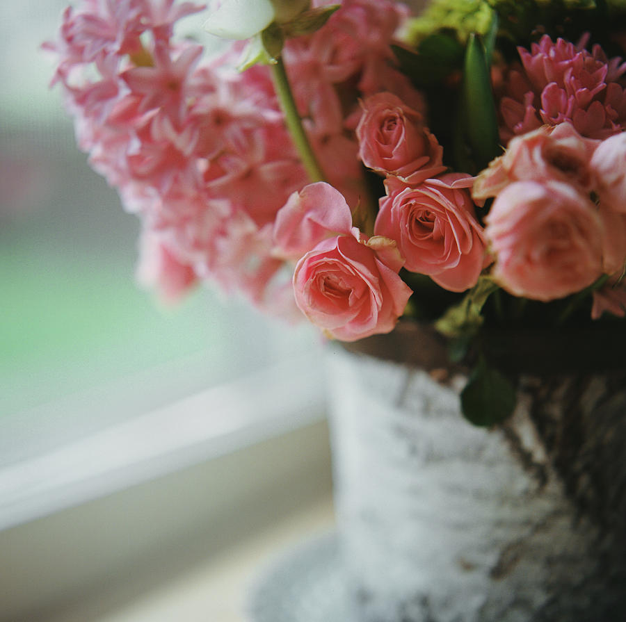 Bouquet Of Pink Flowers At Windowsill Photograph by Danielle D. Hughson