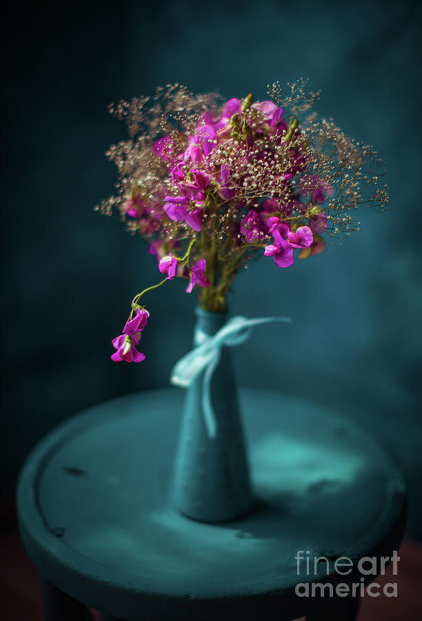 Bouquet Of Pink Flowers In Blue Vase Photograph by Anastasiya Pyrozhenko