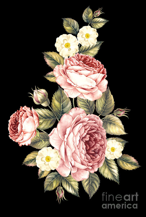 Summer Digital Art - Bouquet Of Rose Invitation Card by Botanical Decor
