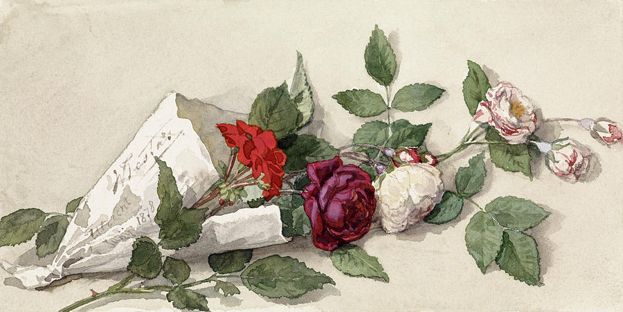 Flower Painting - Bouquet of roses and pelargonium, 1878 by Willem de Famars Testas
