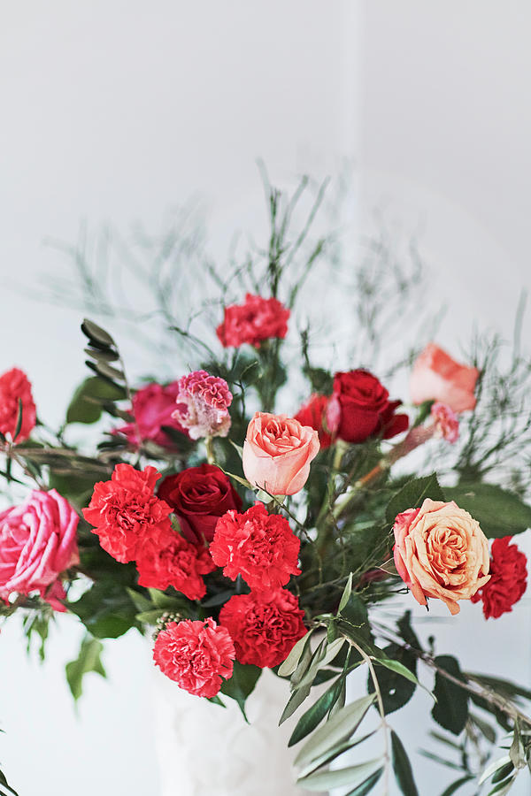 Bouquet Of Roses, Carnations And Olive Branches Photograph by Nicoline Olsen