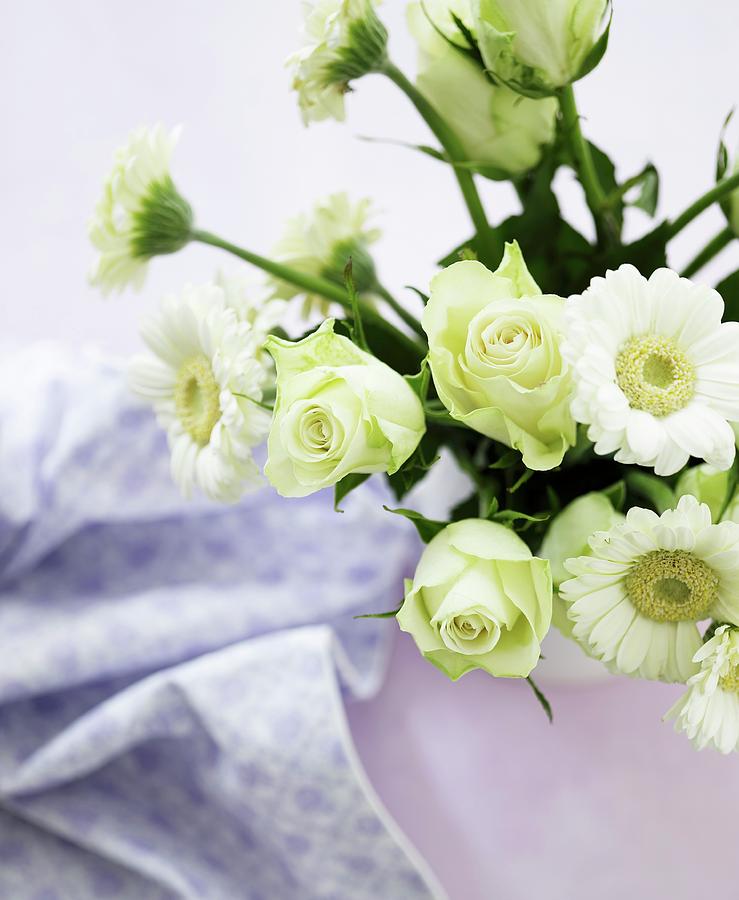 Bouquet Of White Roses And Gerbera Daisies Photograph by Mikkel Adsbl
