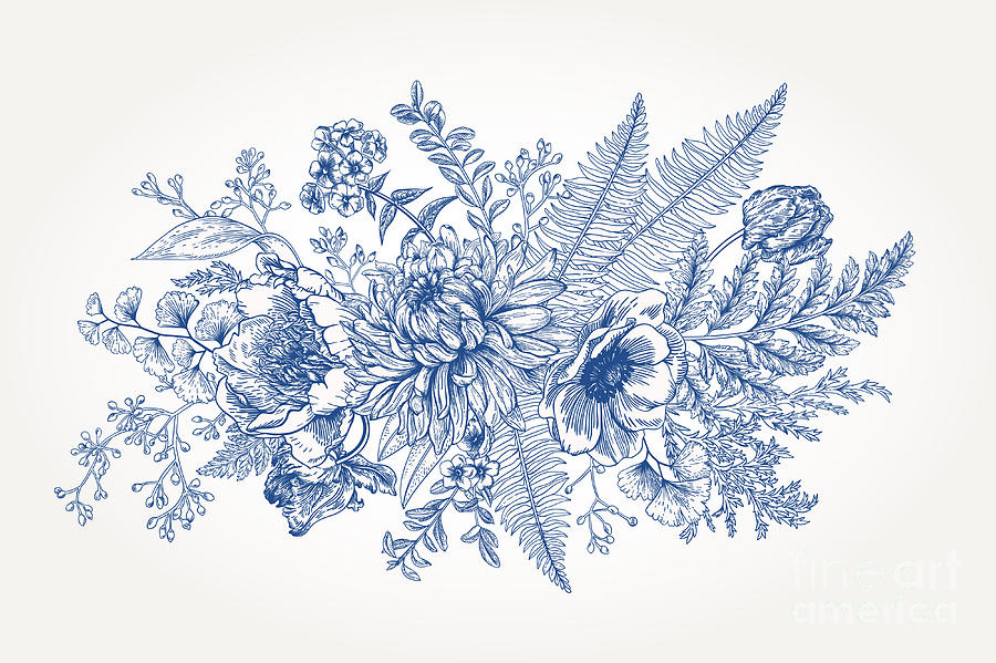 Engagement Digital Art - Bouquet With A Vintage Garden With by Lisla Engagement Digital Art - Bouquet With A Vintage Garden With by Lisla