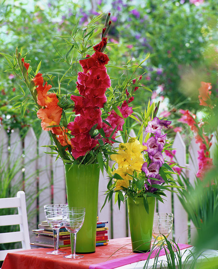 Summer Photograph - Bouquets Made Of Gladiolus And Phyllostachys bamboo by Friedrich Strauss