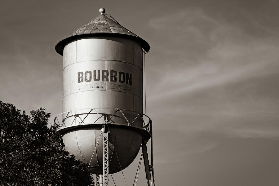 Bourbon Sepia Water Tower Tank - Sepia Missouri Rt 66 Photograph by Gregory Ballos