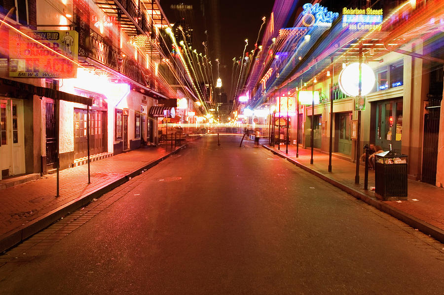 Bourbon Street At Night Blurred Motion Photograph by Medioimages/photodisc