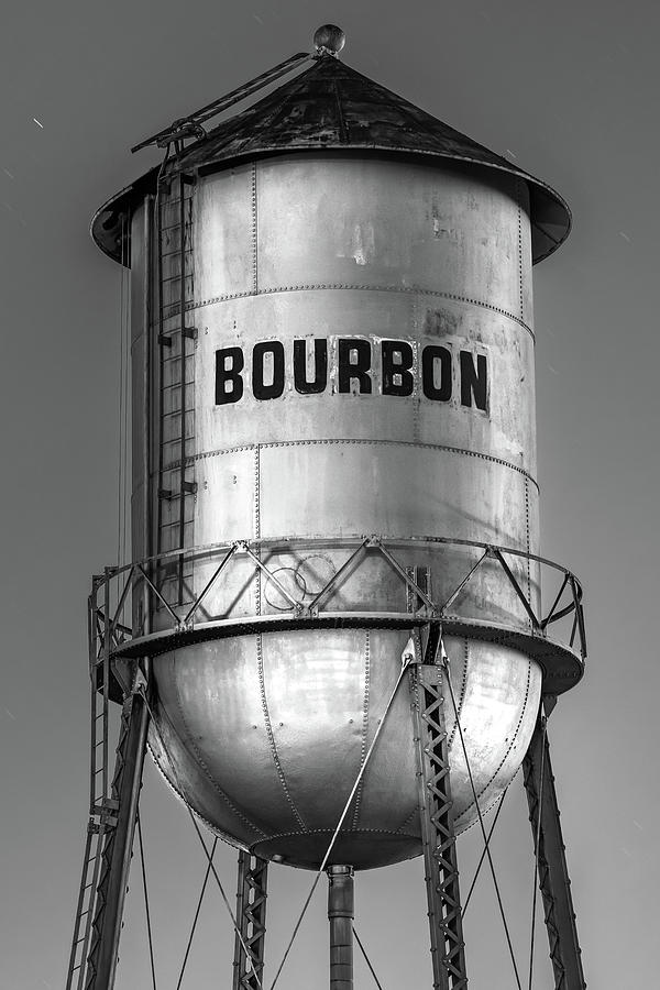 Bourbon Water Tower Architecture in Black and White  Photograph by Gregory Ballos