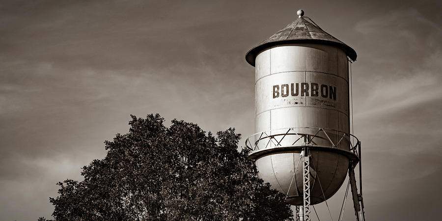 Bourbon Water Tower Landscape Panorama - Sepia Edition Photograph by Gregory Ballos