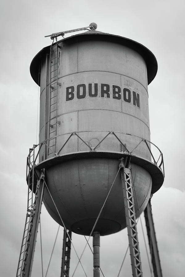 Vintage Photograph - Bourbon Whiskey Old Water Tower - Black and White by Gregory Ballos