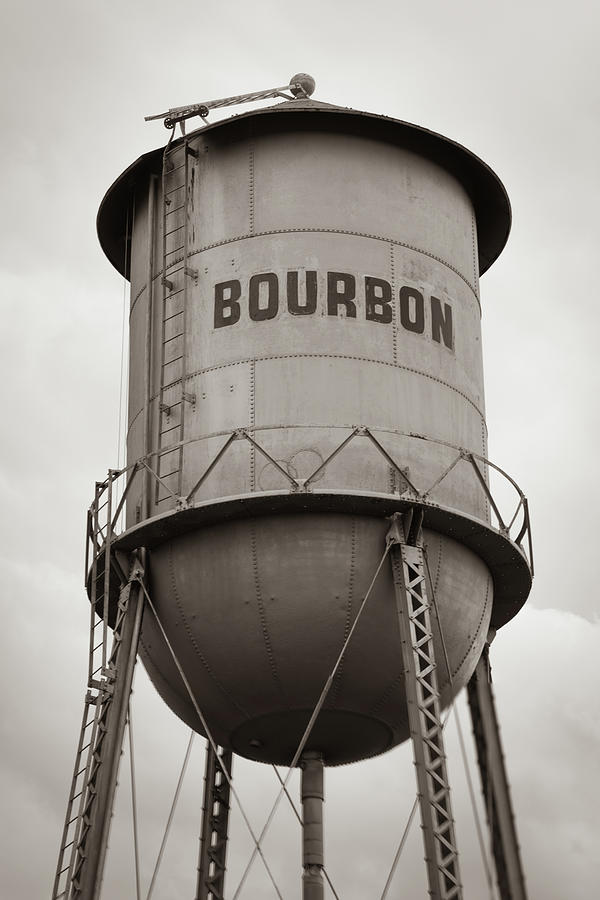 Vintage Photograph - Bourbon Whiskey Old Water Tower - Sepia Monochrome by Gregory Ballos