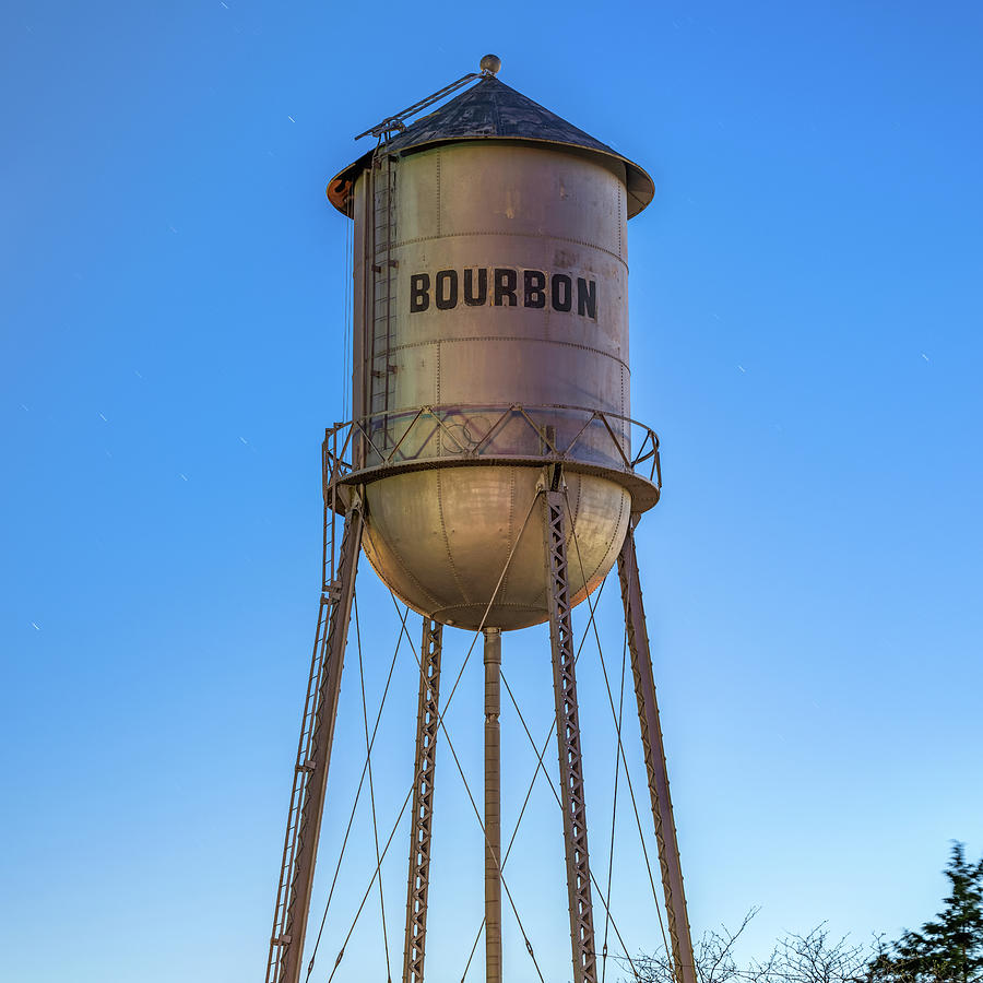 Bourbon Whiskey Water Tower At Dusk - Square Decor Photograph