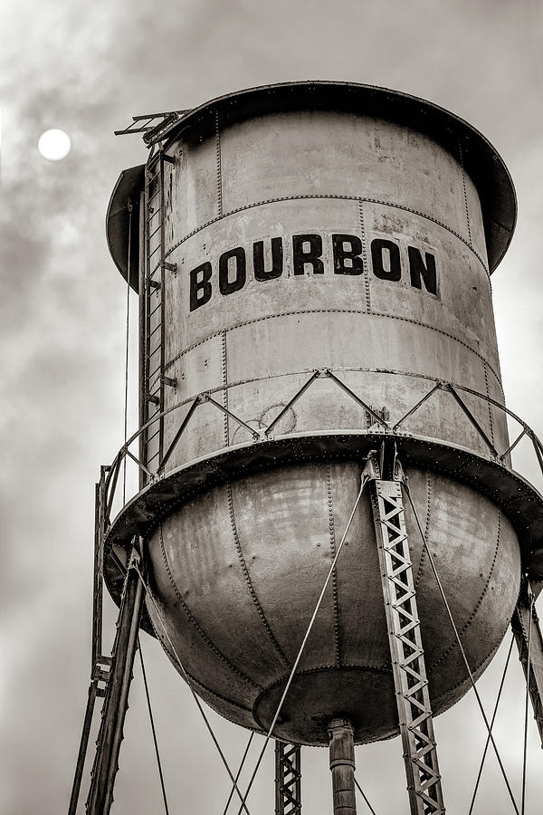 America Photograph - Bourbon Whiskey Water Tower Under The Sun - Sepia Edition by Gregory Ballos