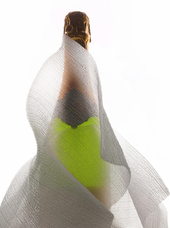Wine Photograph - Bouteille De Champagne Enveloppee Dans Un Tissu Bottle Of Champagne Wrapped In A Light Cloth by Studio - Photocuisine