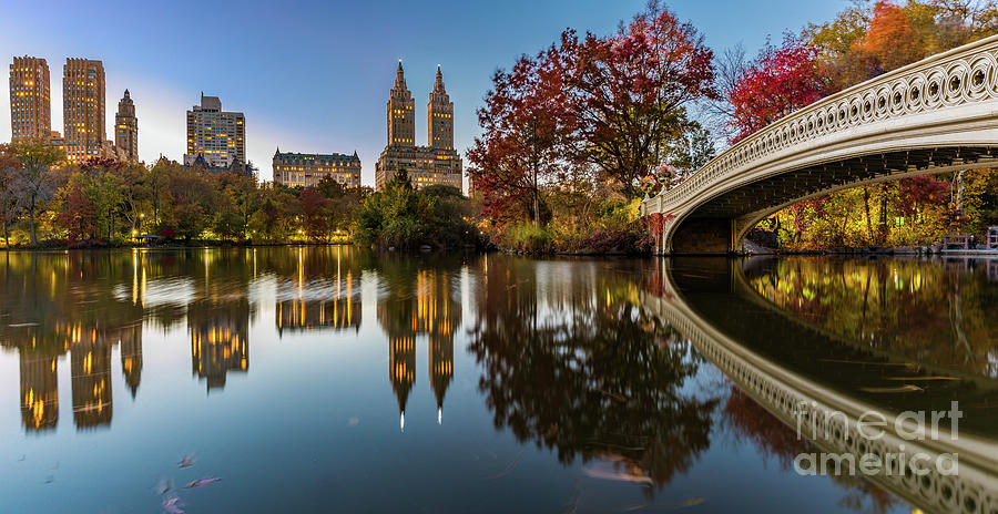 Bow Bridge Panorama At Central Park Photograph by Through The Lens