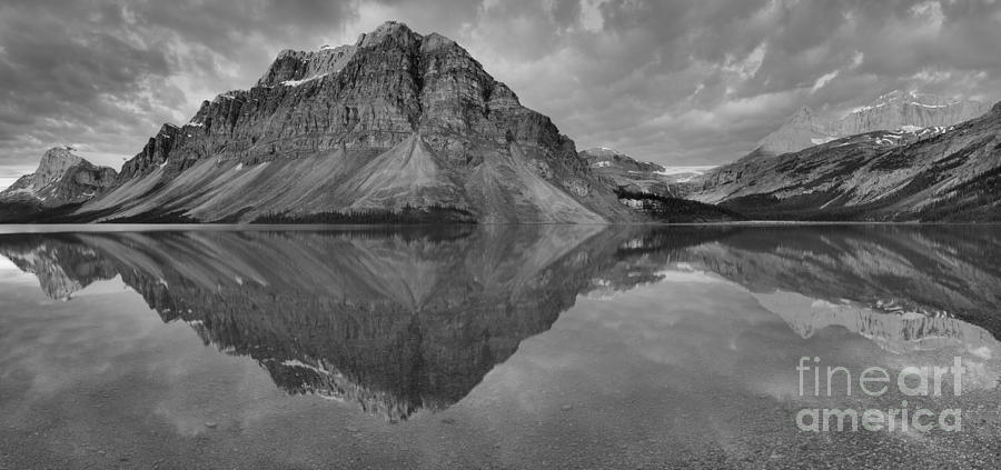 Bow Lake Red Peak Reflections Panorama Black And White Photograph by Adam Jewell