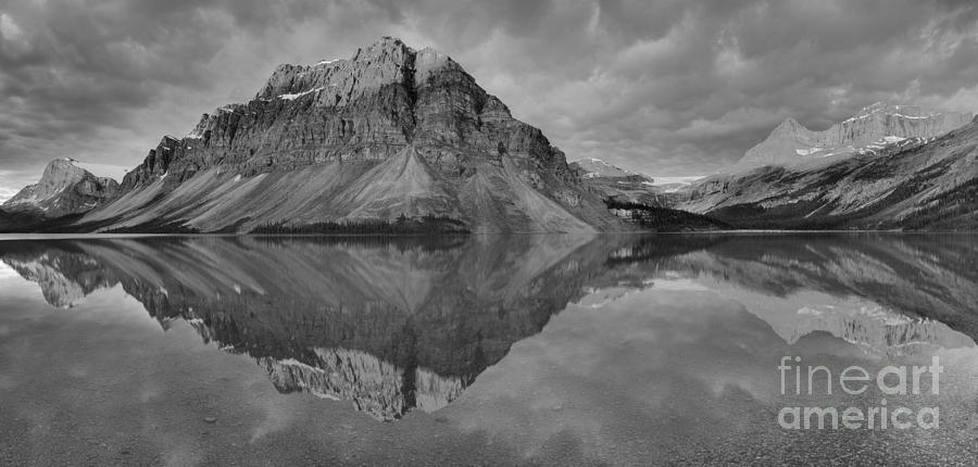 Bow Lake Summer Sunrise Reflections Black And White Photograph by Adam Jewell