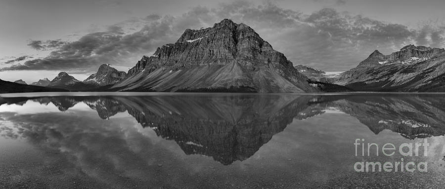Bow Lake Sunrise Panorama Black And White Photograph by Adam Jewell