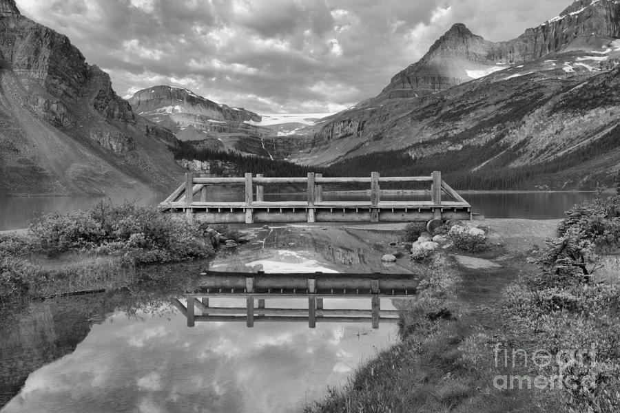 Bow Lake Wooden Bridge Black And White Photograph by Adam Jewell