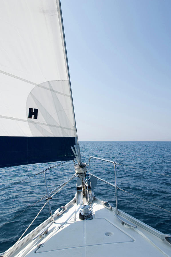 Bow Of A Sailing Boat And Sail, Yacht, Sailing Trip, Croatia Photograph by Martin Kreuzer