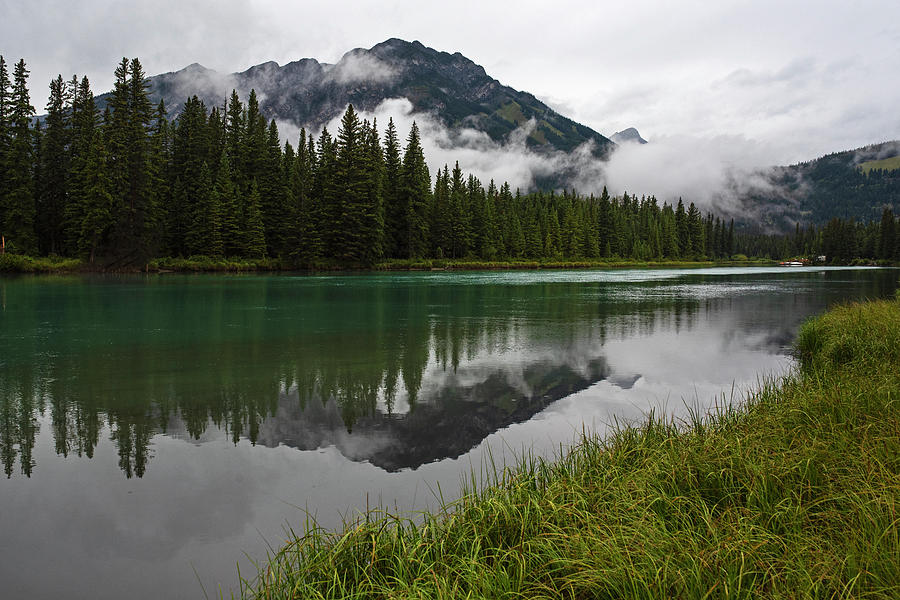 Bow River Misty Day Central Park Banff Alberta Canada Photograph by Toby McGuire