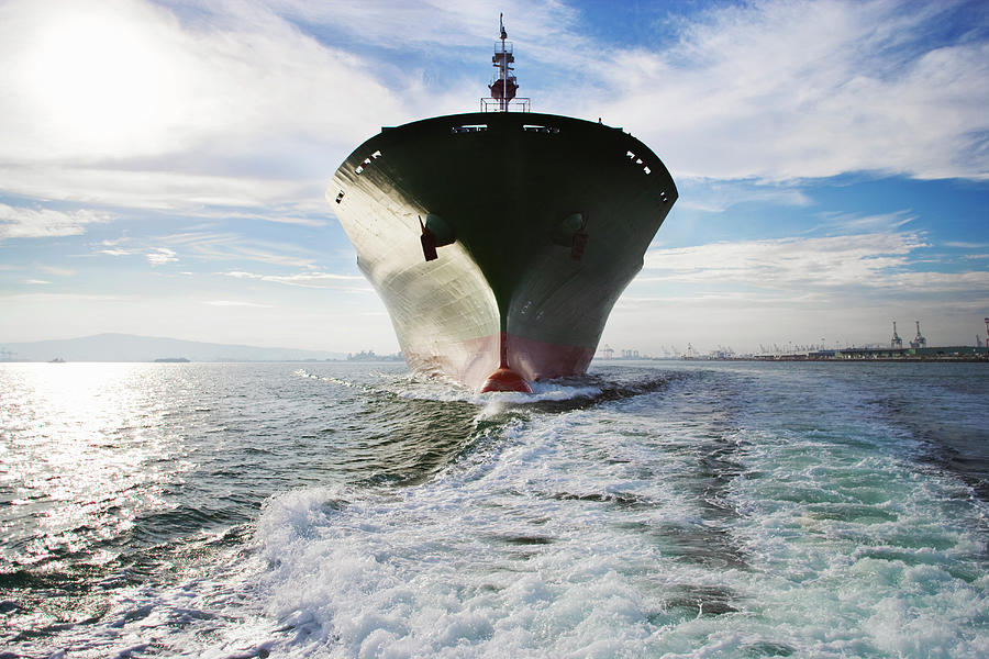 Bow View Of Cargo Ship Sailing Out Of Photograph by Stewart Sutton