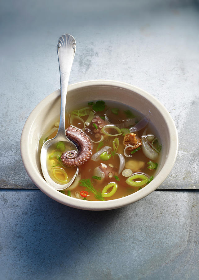 Bowl Of An Octopus Broth Photograph by Leduc