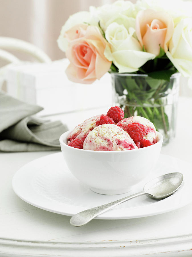 Still Life Digital Art - Bowl Of Berry Ice Cream On Table by Brett Stevens