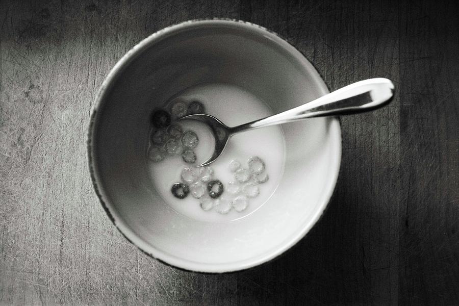 Bowl Of Cereal With Spoon Photograph by Linda Woods