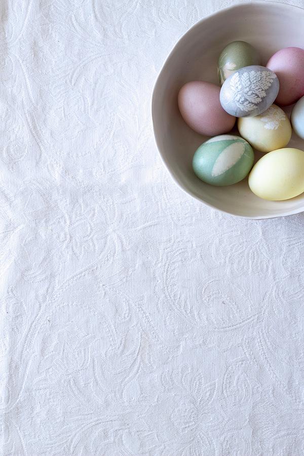 Bowl Of Eggs Dyed Using Natural Materials Photograph by Great Stock!