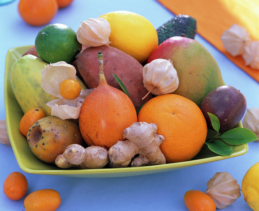 Bowl Of Exotic Fruits, Citrus orange, Lemon Photograph by Friedrich Strauss