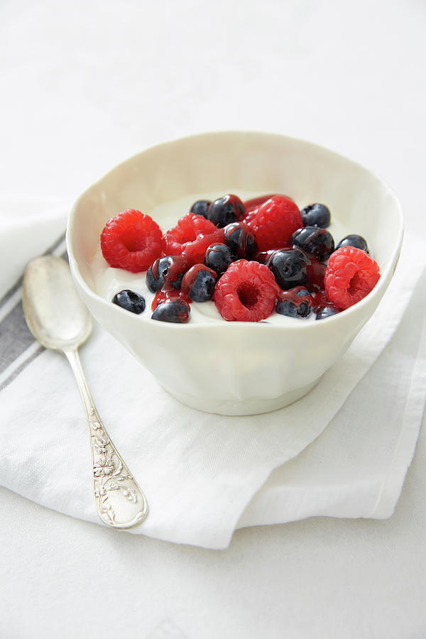 Bowl Of Fromage Blanc And Summer Fruit Photograph by Lukam