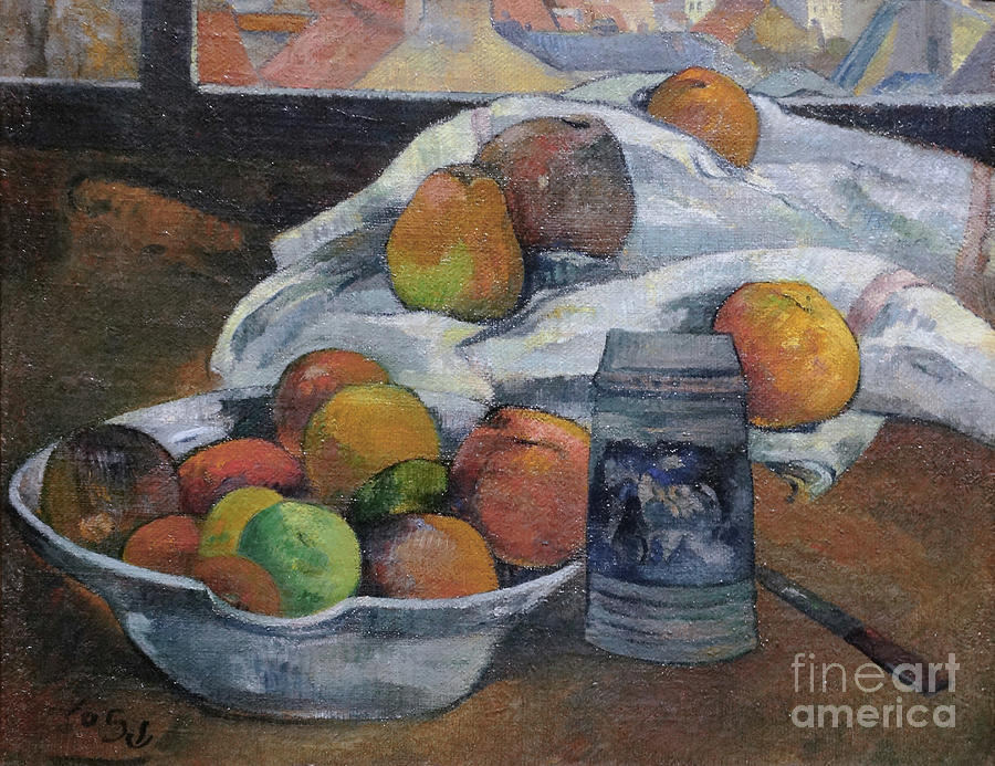 Bowl Of Fruit And Tankard Before A Window, C.1890 Painting by Paul Gauguin
