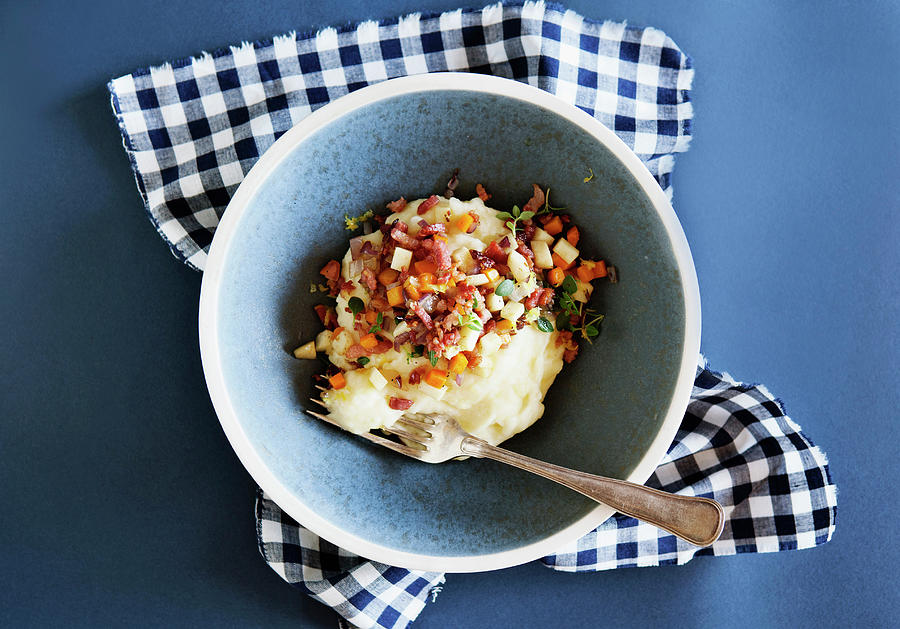 Bowl Of Mashed Potato With Bacon Photograph by Line Klein