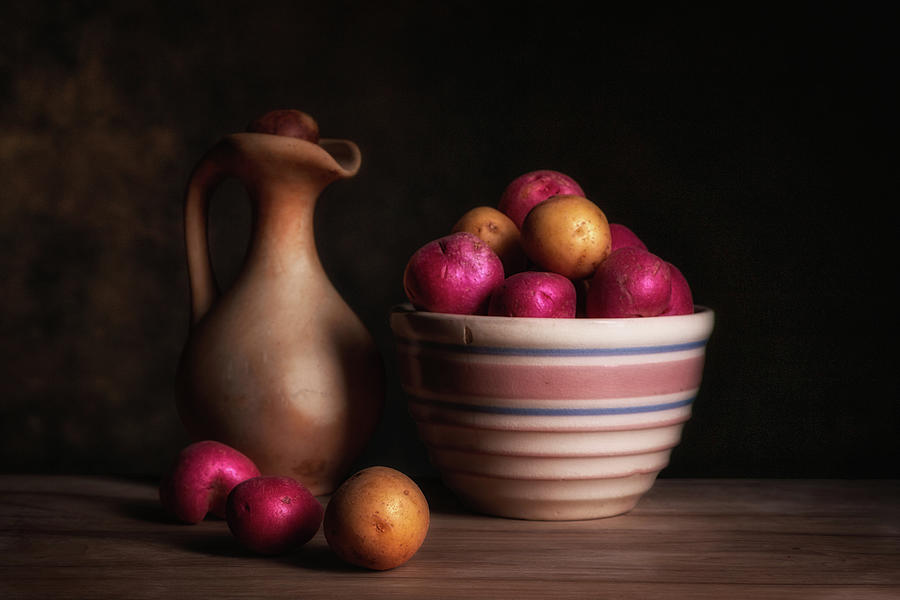 Potato Photograph - Bowl of Potatoes with Pitcher by Tom Mc Nemar