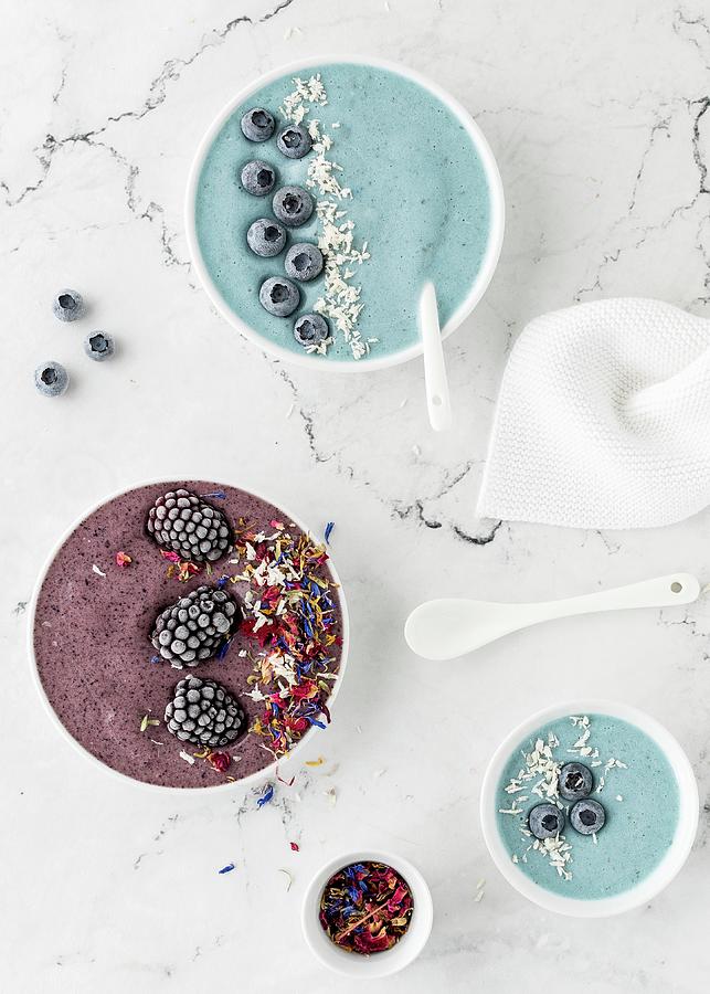 Bowls Of Blue And Purple nice Cream ice Cream Alternative Photograph by Emma Friedrichs