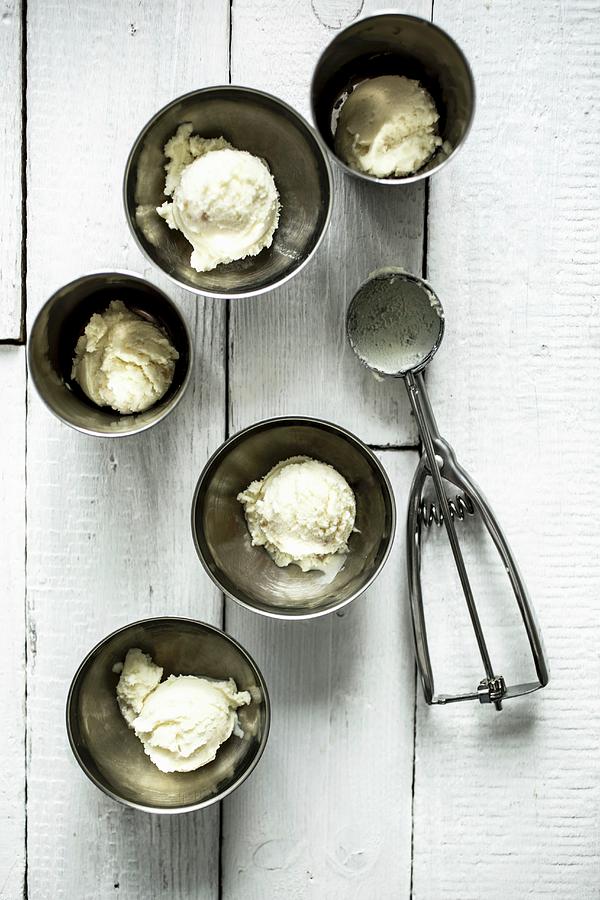 Bowls Of Ice Cream With White Chocolate And Candied Ginger Photograph by The Stepford Husband