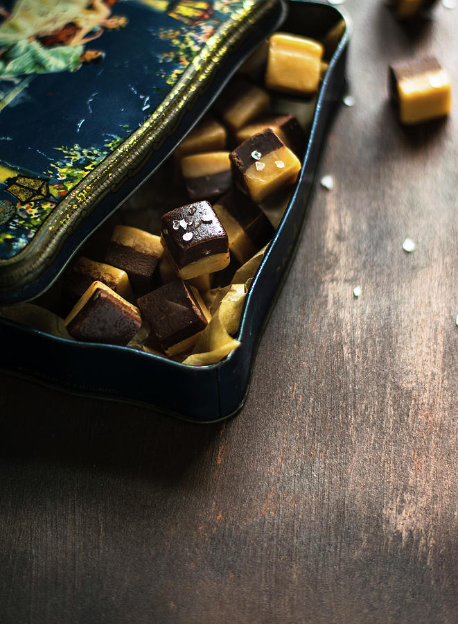 Box Of Chocolate And Salted Caramel Fudge Photograph by Irina G