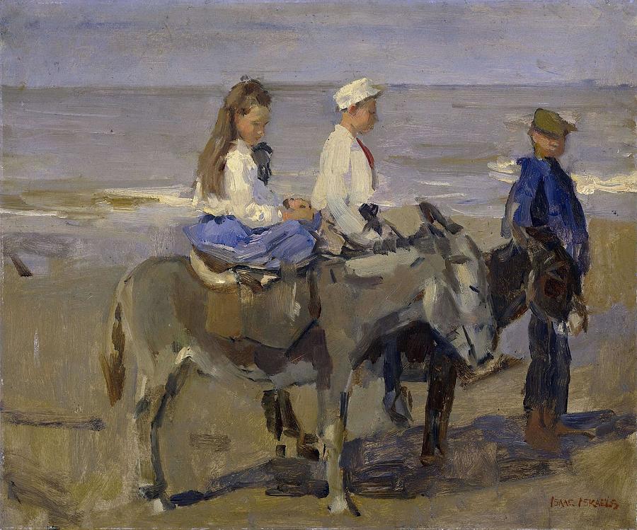 Boy and Girl on Donkeys. Painting by Isaac Israels -1865-1934-