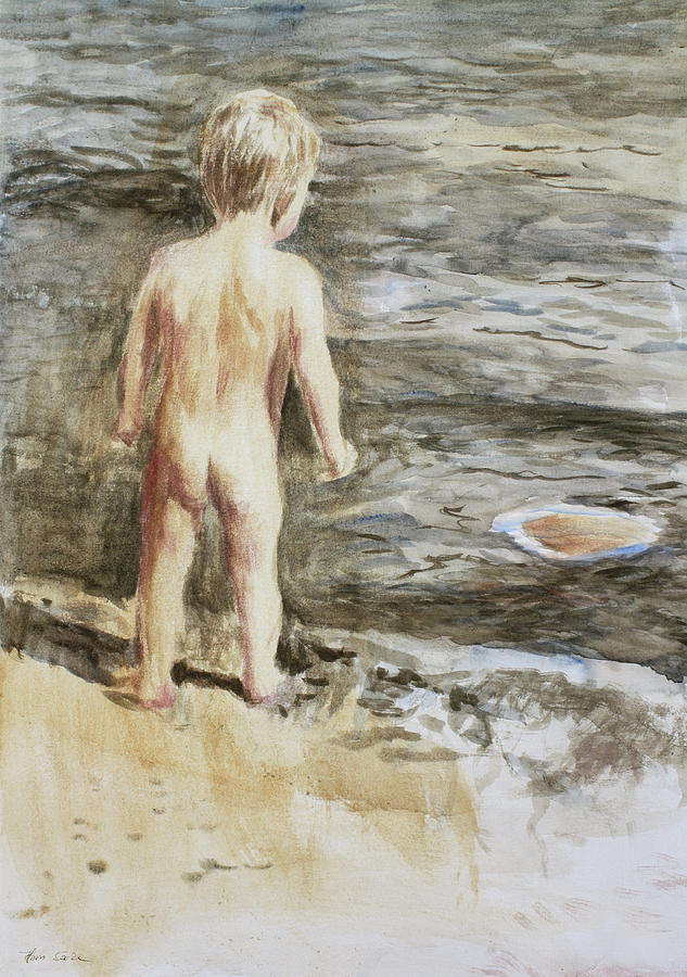 Boy and Jellyfish Painting by Hans Egil Saele