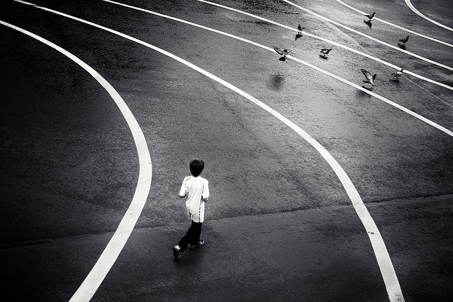 Pigeon Photograph - Boy And Pigeons by Dani Bs.