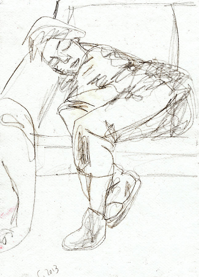 Boy asleep on a sofa Drawing by Edgeworth Johnstone