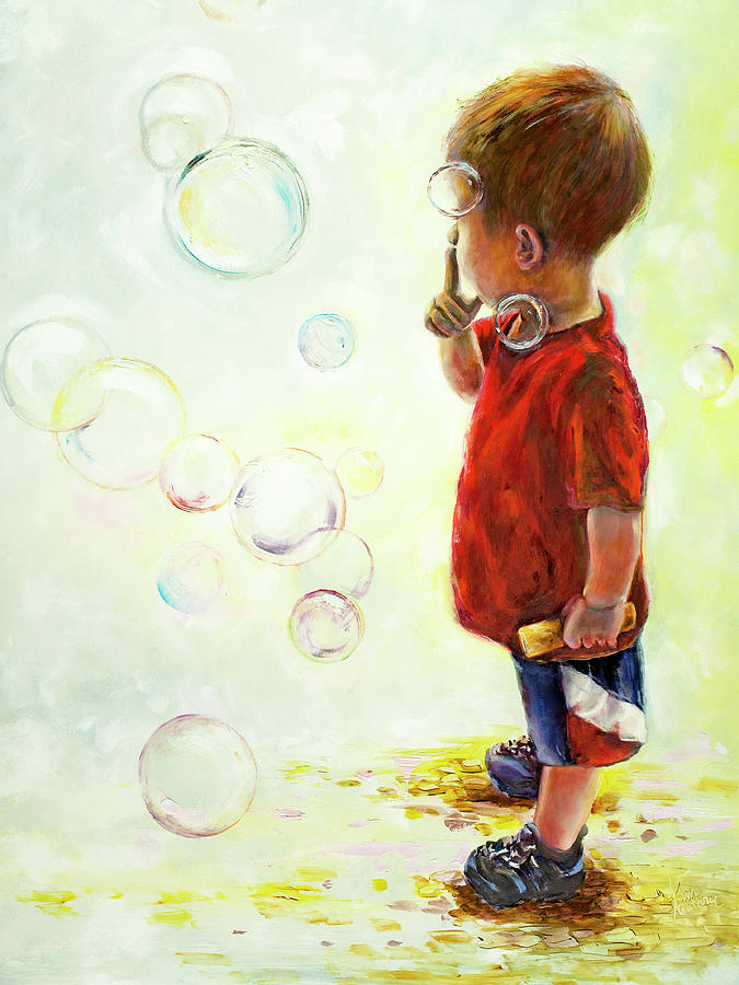 Boy Blowing Bubbles Painting Painting By Kim Guthrie