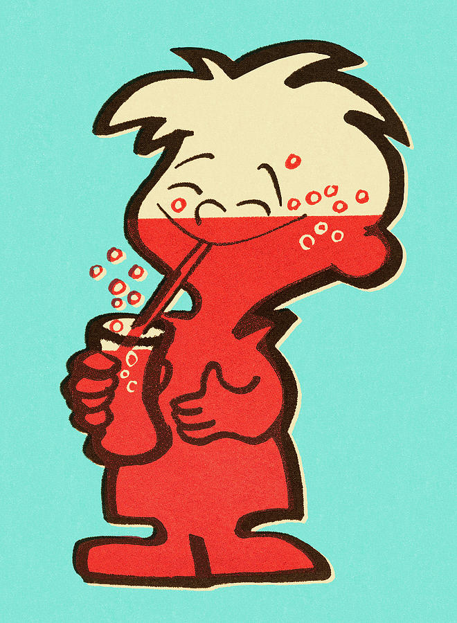 Vintage Drawing - Boy Drinking Red Soda by CSA Images