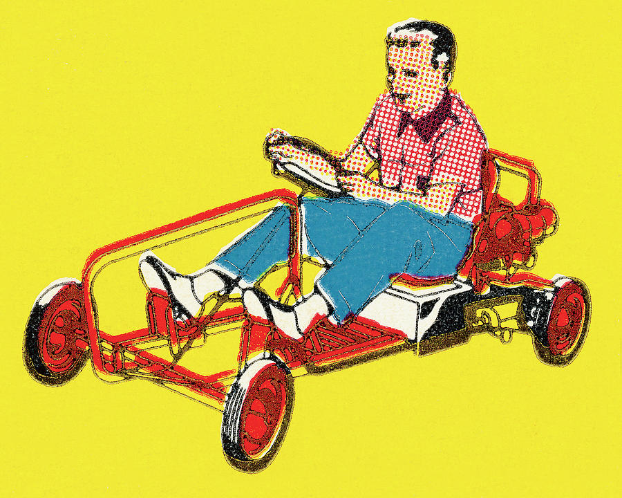 Transportation Drawing - Boy Driving a Go Cart by CSA Images