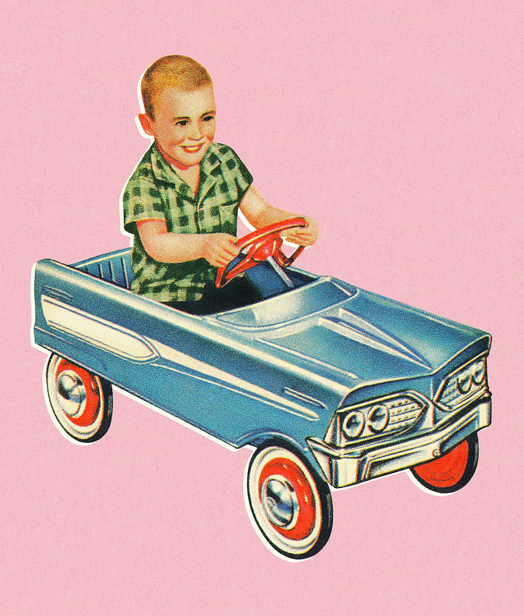 Transportation Drawing - Boy Driving a Kiddie Car by CSA Images