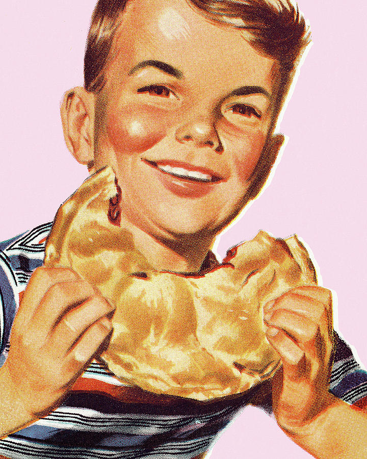 Vintage Drawing - Boy Eating a Whole Pie by CSA Images
